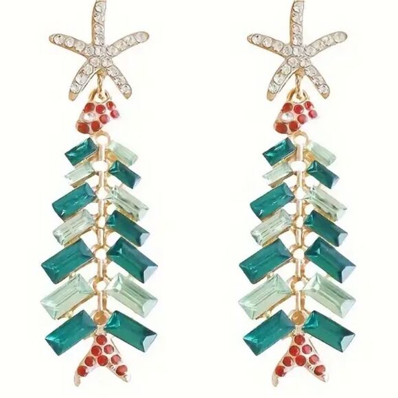 Cb#3 CHRISTMAS TREE rhinestone earrings - Picture 2 of 2